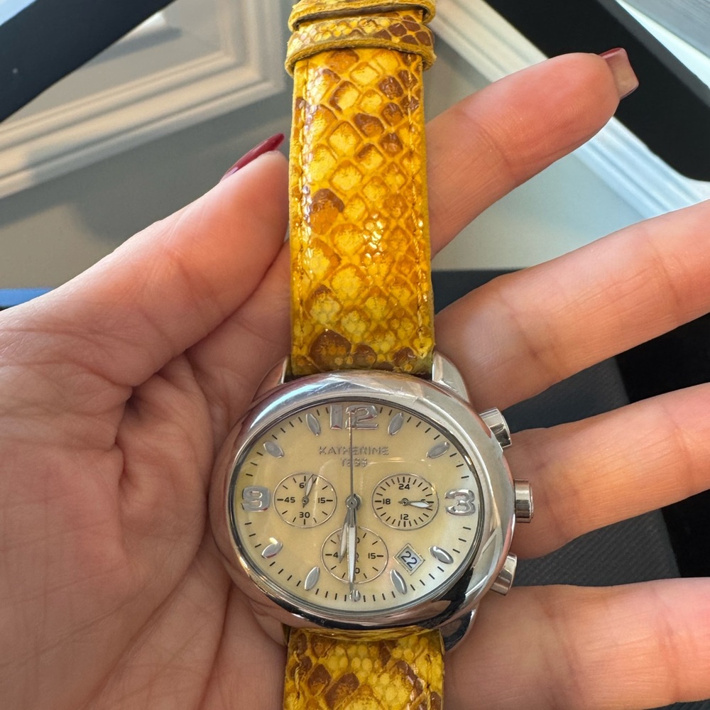 Katherine Tess Yellow Snake Skin Watch with Silver Accents
